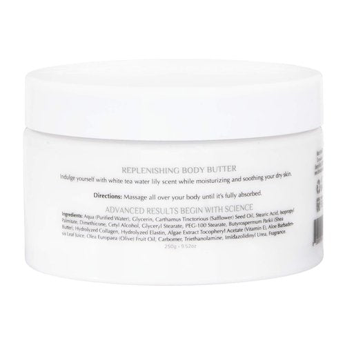 Dermalactives Replenishing & Nourishing Body Butter - All Natural Way To Provide Your Skin With a Protective Layer That Will Keep Your Skin Smooth, Soft and Healthy (White Tea - Water Lily)