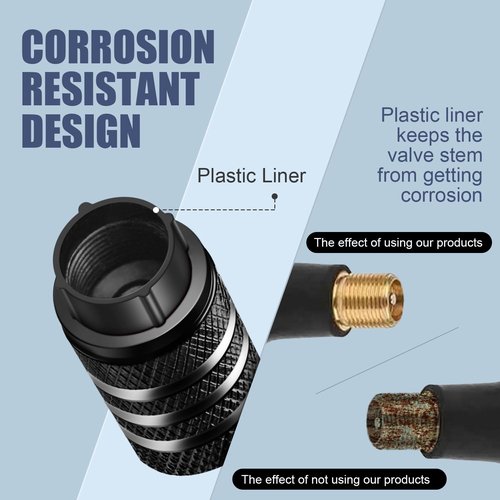 Tire Valve Stem Cap Cover - (5 Pack) Tire Air Cap Metal with Plastic Liner Corrosion Resistant Leak-Proof Rock and Roll for Car Truck Motorcycle Bike Black