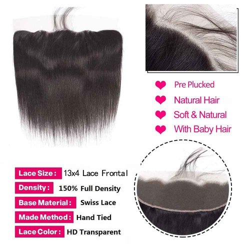 10A Brazilian Straight Human Hair Bundles with Frontal Closure 18 20 22+16 Inch Straight Bundle Human Hair with Closure 100% Unprocessed Virgin Hair Weave 3 Bundles with 13x4 HD Lace Frontal