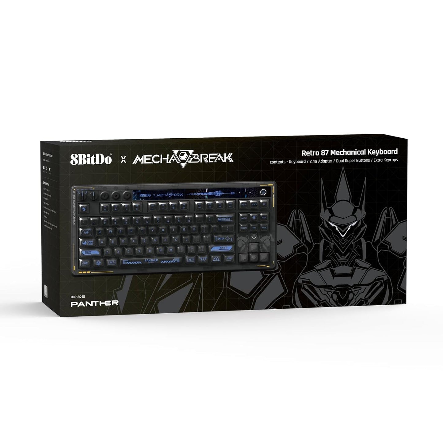 8BitDo Retro 87 Mechanical Keyboard with Hot-Swappable Kailh Switches, RGB Backlight, Programmable Buttons, Wireless 2.4G/Bluetooth/USB-C for Windows and Android - Mecha Break: Panther