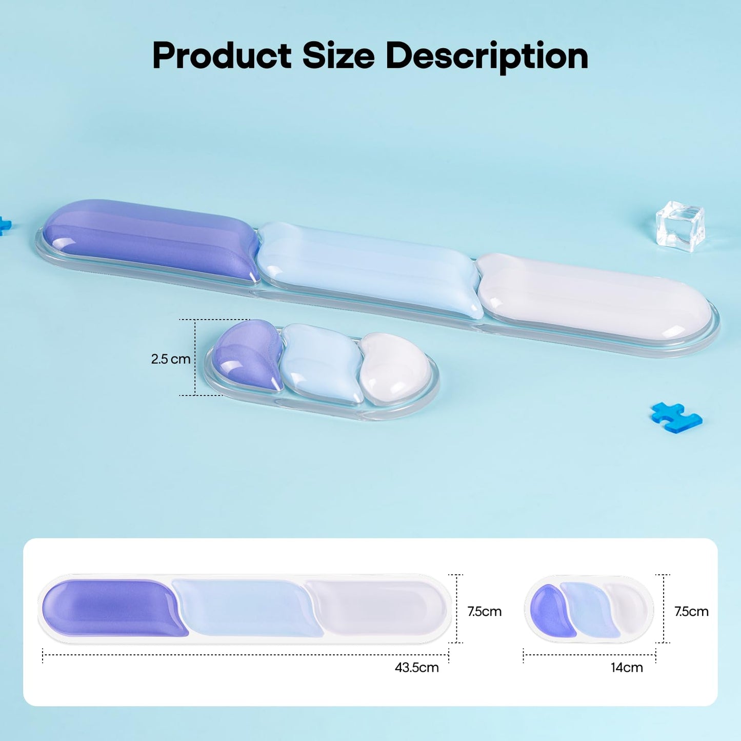 EPOMAKER CloudGel Wrist Rest for Keyboard and Mouse, 2 Pieces Gel Wrist Support, Anti-Slip Rubber Bottom, Ergonomic Design, Suitable for Office/Computer/Laptop/Gaming (Blue)