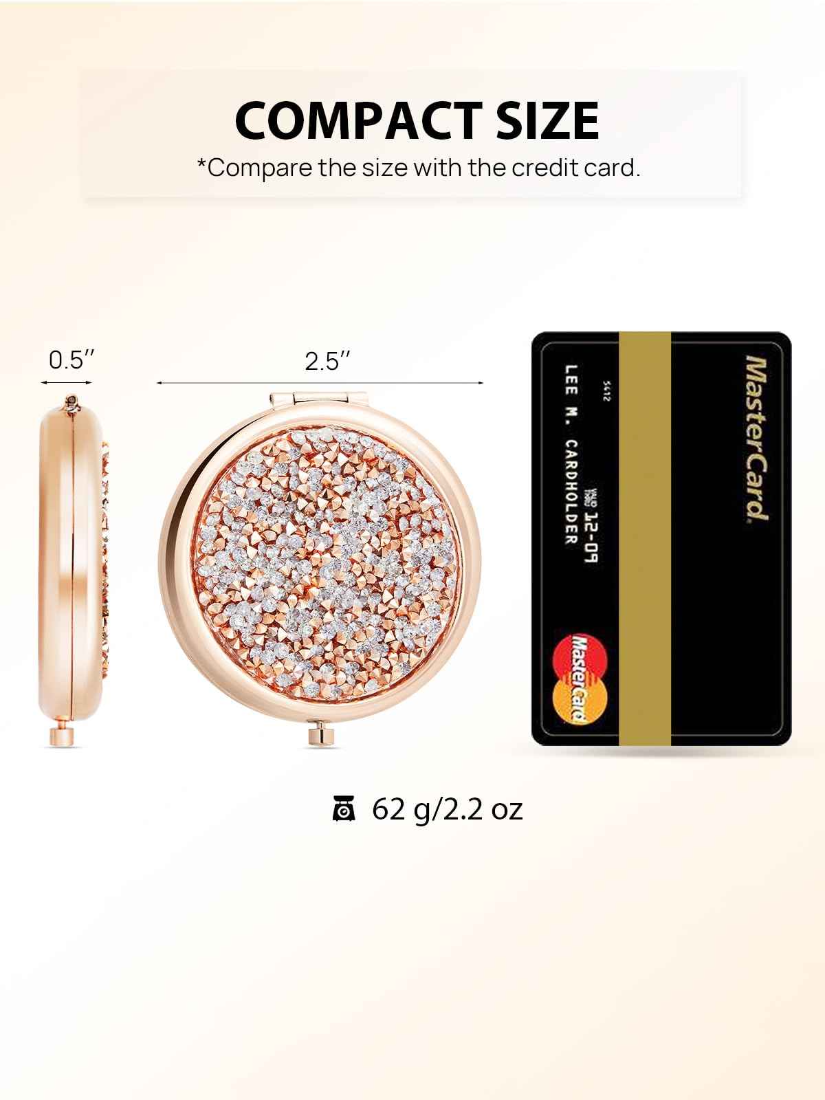 Getinbulk Compact Mirror for Purse, Pack of 24 Double-Sided 1X/2X Magnifying Round Metal Pocket Makeup Mirrors(Rose Gold, Mix Diamond)