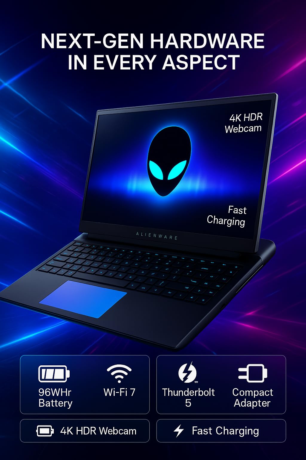 Alienware 18-inch Area-51 Gaming Laptop - GeForce RTX 5080 16GB GDDR7 • 18" QHD+ 300Hz • intel Ultra 9 275HX • AlienFX RGB lighting • Wi-Fi 7 • Ai NPU • Quad Fan Cooling, Win 11PRO(32GB DDR5, 2TB SSD)