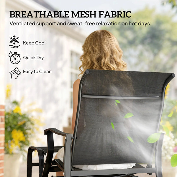 Outdoor Glider Chair Set with Ottoman - Black