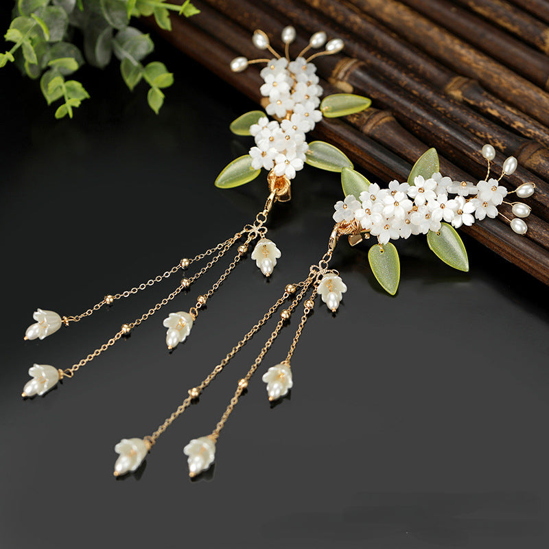Glass Lily Flower Hair Clip Antique Gold