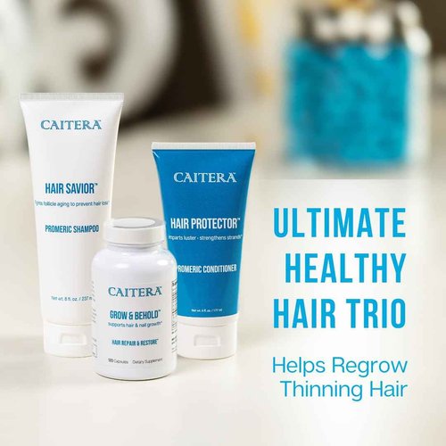 Caitera™ Ultimate Healthy Hair Trio for Lustrous Fuller Hair | Features Saw Palmetto + Turmeric + Biotin + Zinc + Procapil® to Help Improve Thinning Hair + Promote Growth | Women’s and Men’s Haircare