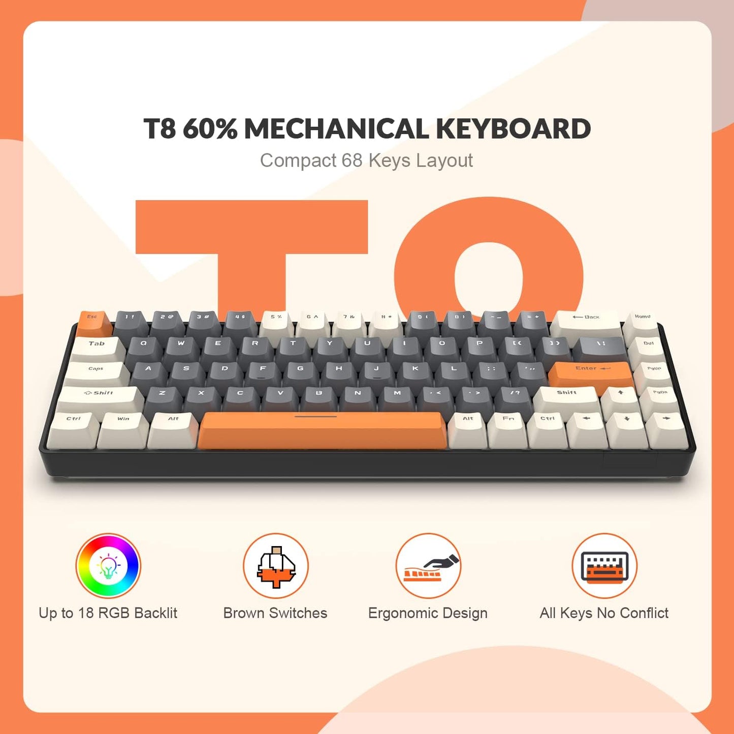 ZIYOU LANG RK-T8PR0 Wired 65% Mechanical Gaming Keyboard and Mouse Combo with RGB LED Backlit Anti-ghosting TKL Mini 68 Key Coiled C to A Cable Linear Red Switch for PS4 PS5 Xbox PC Mac Gamer(Gray)