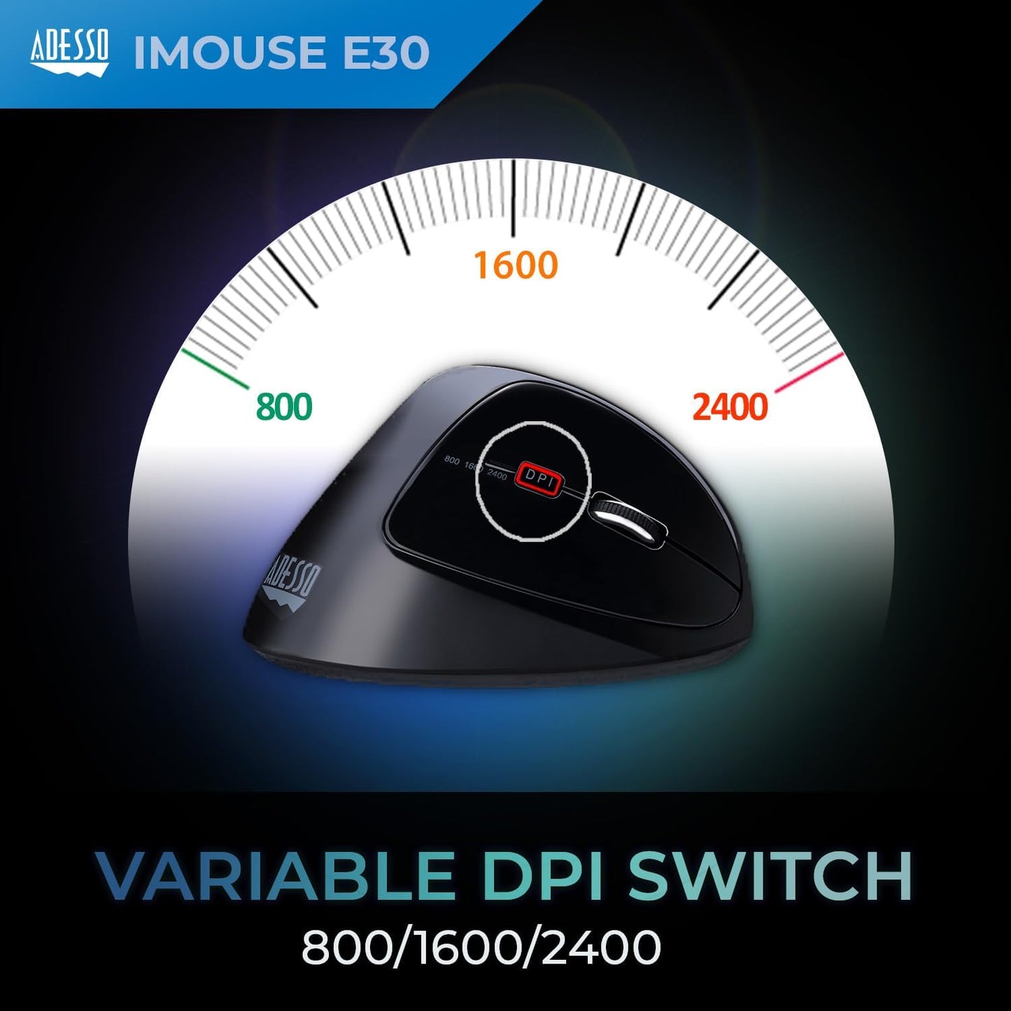 Adesso iMouse E30 2.4GHz Wireless Ergonomic Vertical Mouse Adjustable DPI Programmable Driver Optical Sensor Right Handed