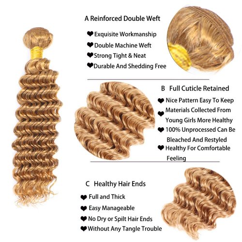 Giginger Brazilian Human Hair Bundles 20 22 24 Inch Honey Brown 27 Color Deep Wave Bundles Human Hair Unprocessed Virgin Quick Weave Hair for Black Women