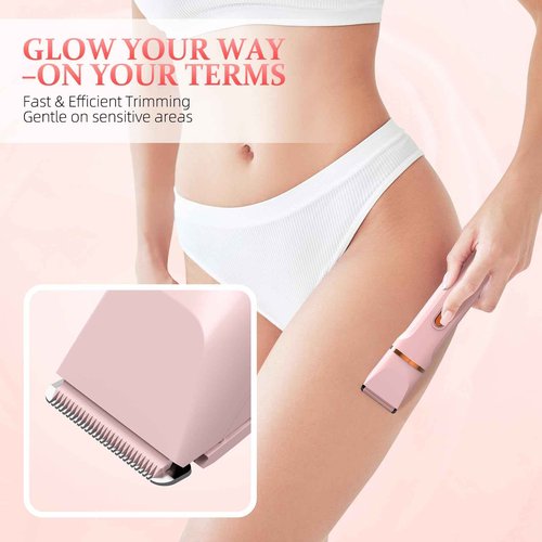 HOHOLE 5-in-1 Bikini Trimmer for Women, IPX7 Waterproof Electric Razors Shaver, Cordless Body Hair Trimmer, Facial & Pubic Hair Removal, Ceramic Blade (Blush)