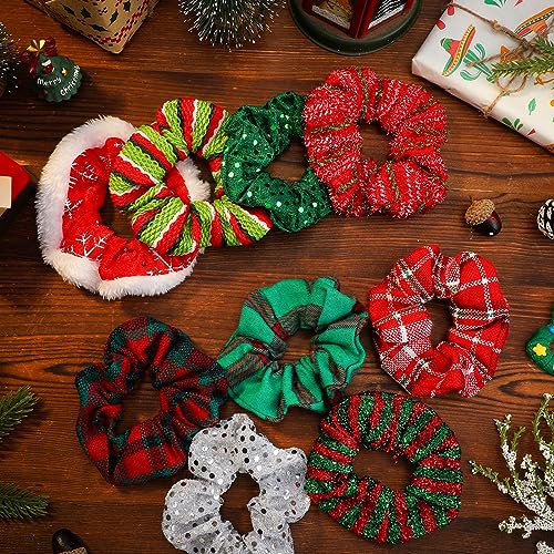 60 Pcs Christmas Scrunchies for Women Christmas Hair Scrunchies Bulk Holiday Scrunchies Velvet Soft Elastic Snowflake Ponytail Holder Plaid Christmas Scrunchie Gift Pack for Women