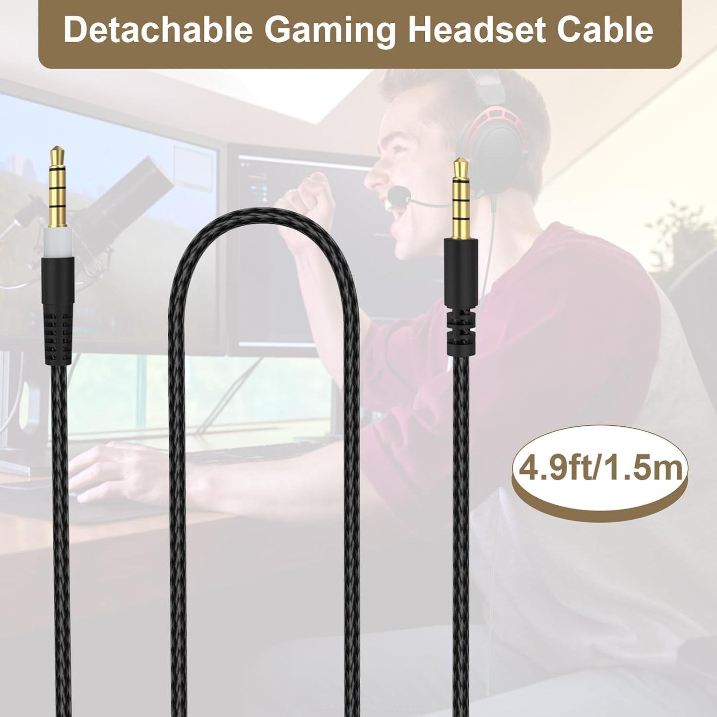 3.5mm Audio Jack Stereo Cloud Alpha Cable Aux Cord Game Headset Cable Wire Compatible with HyperX Kingston Cloud Alpha and Cloud Mix Gaming Headset, 5ft (No Mic)