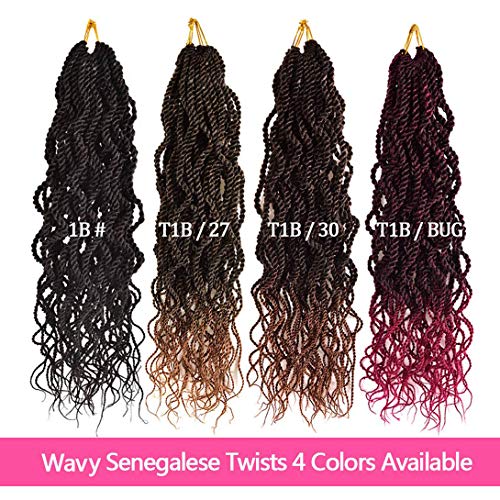 Liang Dian Wavy Senegalese Twist Crochet Hair Braids 18 inch 5 Packs Curly Twist Crochet Hair Braids Wavy Ends Synthetic Hair Extensions For Black Women (1B/Bug)¡¦