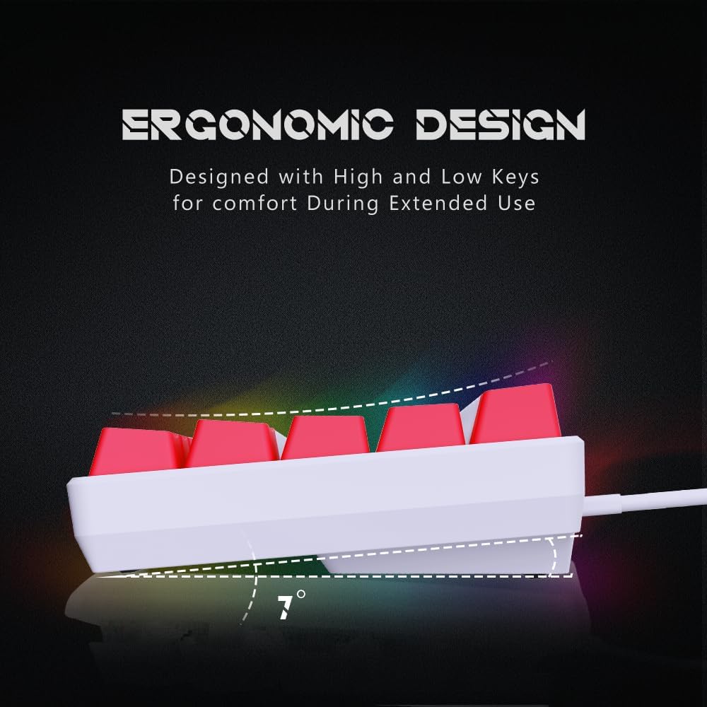 abucow 60% Mechanical Keyboard with Colorful Backlight 68-Key Gaming Keyboard Red White Keycaps - Red Switches for a Premium Typing and Gaming Experience PC Mac (Red-White)