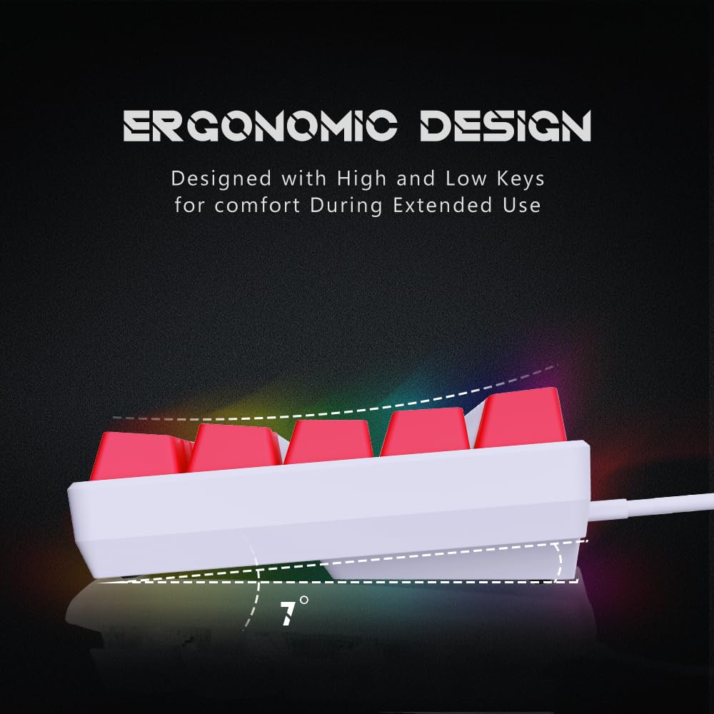 abucow 60% Mechanical Keyboard with Colorful Backlight 68-Key Gaming Keyboard White Red Keycaps - Red Switches for a Premium Typing and Gaming Experience PC Mac (White-Red)