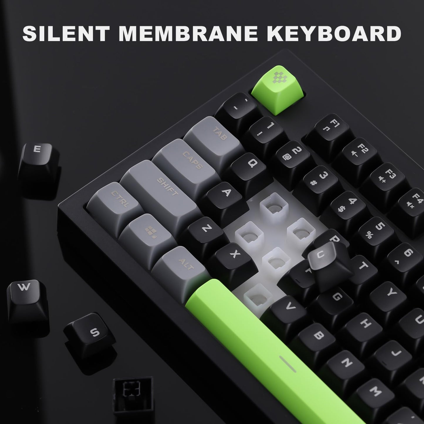 YUNZII D98 Membrane Gaming Keyboard,RGB Backlit,Full Numpad,Spill Resistance,Anti-ghosting,USB Wired,98 Keys for PC Gaming Office(Black&Green)