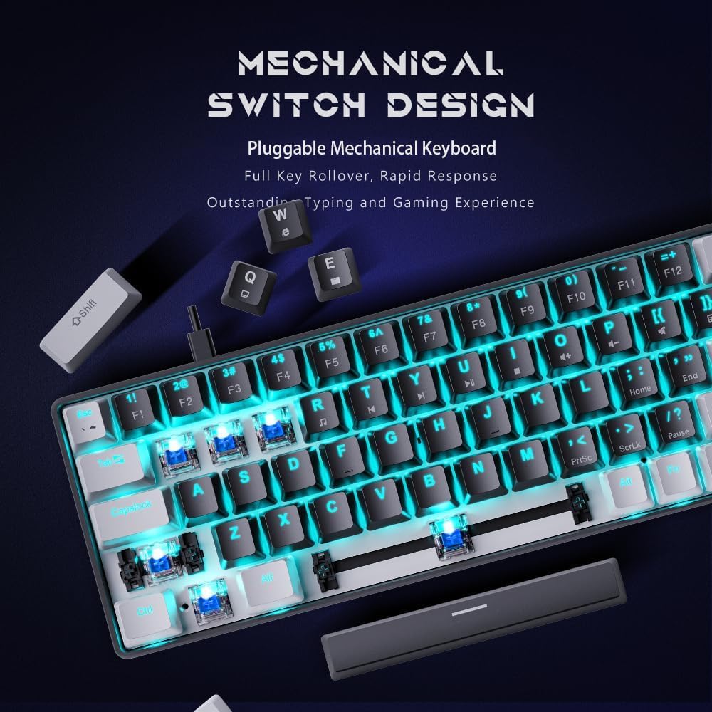 abucow 60% Wired Mechanical Keyboard – 68-Key Compact Layout, Full Anti-Ghosting, Brown Switch Swappable Red White Keycaps, for Windows/Mac