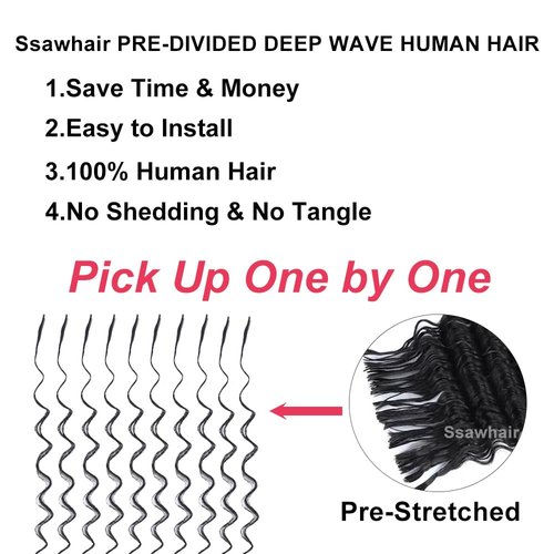 Ssawhair Pre-Divided Deep Wave Bulk Human Hair For Boho Braids Double Drawn Curly Virgin Human Hair Bulk For Braiding Hair Extensions 16Inch 200g 640Roots