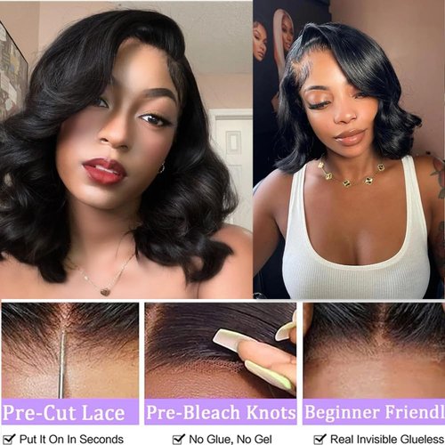 5x5 Glueless Bob Wigs Human Hair Body Wave 5x5 HD Lace Closure Human Hair Bob Wigs for Women Bob Wig Human Hair Pre Plucked with Baby Hair