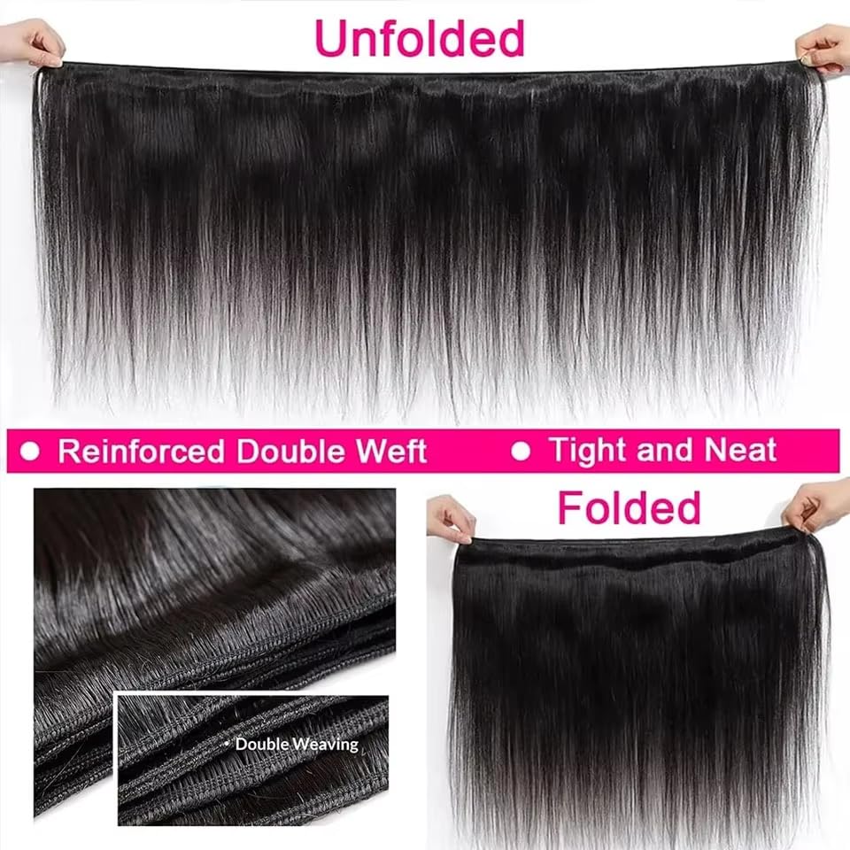 12A Straight Human Hair Bundles 22 24 26 Inch Unprocessed Brazilian Virgin 3 Bundles Human Hair Double Weft Remy Straight Bundles Natural Color