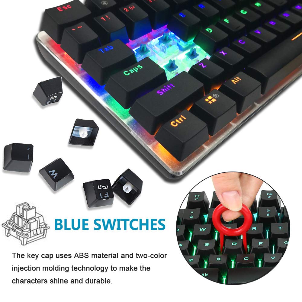 ZIYOUANG AK33 Mechanical Gaming Keyboard, Rainbow LED Backlit, 12K DPI Ultralight Gaming Mouse, Large Mouse Pad, 3 in 1 Value Combo Set (Black)