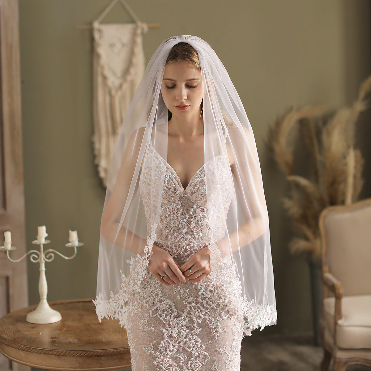 Wedding Chapel Veil Headwear - White, 100-135cm