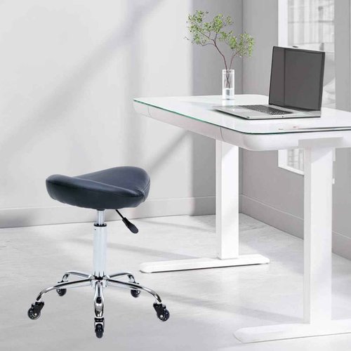 Whiterye Saddle Stool PU Leather Rolling Stool Adjustable Height with Mute Rubber Wheels Ergonomic Swivel Saddle Chair for Clinic Dentist Massage Salon Spa Tattoo Office (Black).