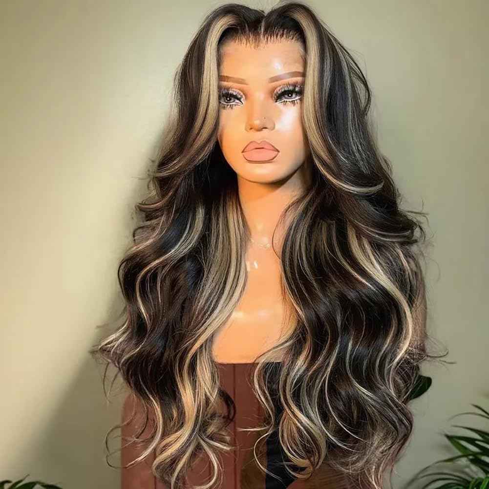 Kephare FB/27 Highlight Balayage Wig Human Hair 13x4 HD Lace Front Wigs Body Wave 1B/27 Ash Blonde Omber Glueless Wig Pre Plucked With Baby Hair 180% Density 24 Inch