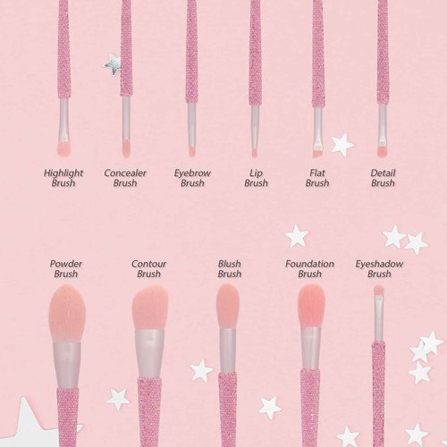 Professional Makeup Brushes Set 11PCS Bling Rhinestone Face Cosmetics Blending Liquid Foundation Powder Concealer Eye Shadows Make Up Beauty Tool Glitter (Pink)