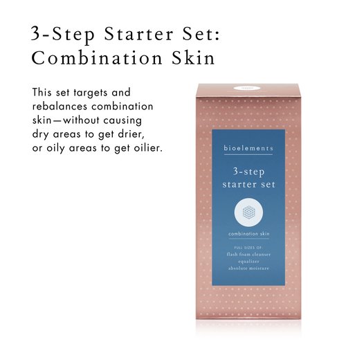 Bioelements 3-Step Starter Set: Combination Skin - Includes Flash Foam Cleanser, Equalizer Toner & Absolute Moisture Moisturizer - Vegan, Gluten Free - Never Tested on Animals