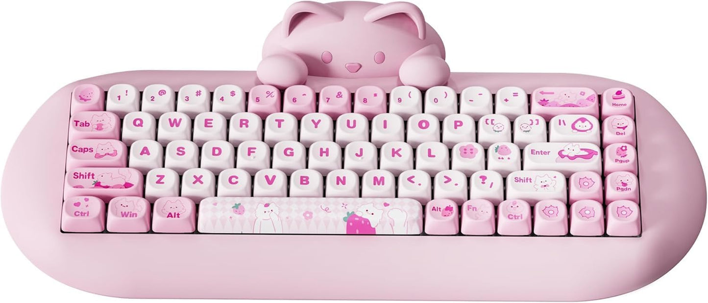 YUNZII C68 Wireless Mechanical Keyboard,65% Layout,Hot Swap,Triple Mode BT5.0/2.4G/Wired, RGB Backlit NKRO,Cute Cat Silicone Ergonomic Design for Win/Mac (Brown, Milk Switch)