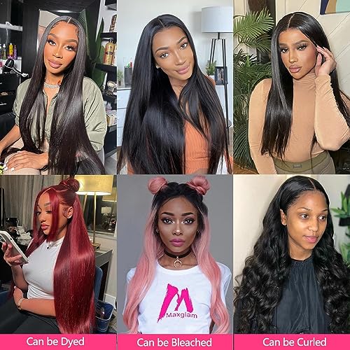 12A Straight Bundles Human Hair with 5x5 Closure 14 16 18+12 Inch Brazilian Human Hair Weave Bundles with 5x5 HD Lace Closure 100% Unprocessed Virgin Hair Extensions
