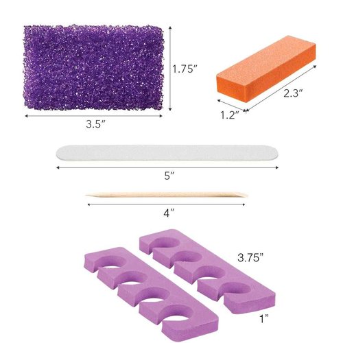 ForPro 5-Piece Pedi Kit, 200-Count, Individually-Packed Pedicure Set, Purple Pumice Pad, Wood Nail File 80/100 Grit, Mini Buffer 80/100 Grit, Wood Stick, Toe Separators