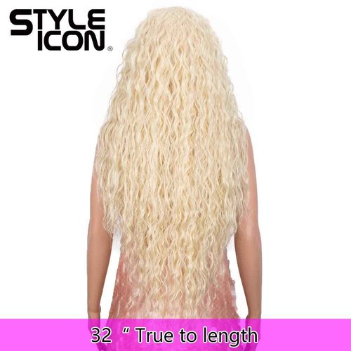 Style Icon Easy-360 Lace Wigs 13x6 Free Part Lace Frontal Wigs 32” Long Water Wave Wig Synthetic Wig (32 Inch, 613)