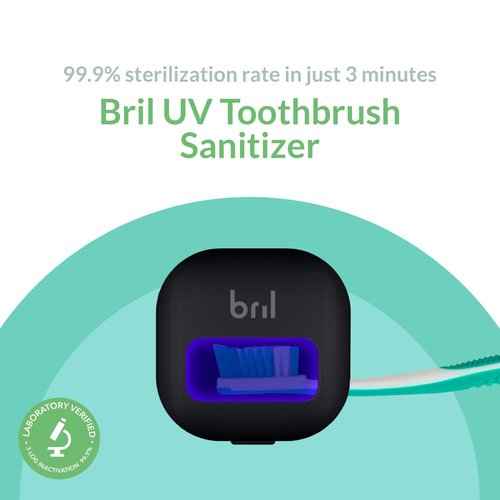 Bril UV-C Toothbrush Cleaner, Portable Brush Cover, Holder, and Travel Case for Any Size Toothbrush, Black and White (3 Pack)