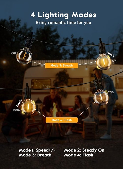 Outdoor String Lights with Remote - 58 Ft Globe Patio Lights, 4 Lighting Modes, 25 LED G40 Bulbs Waterproof Connectable Commercial Hanging Light for Backyard Party