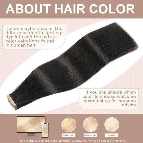 Tape in Hair Extensions Human Hair, Hair Extensions 18 Inch 20pcs Natural Black Remy Straight Human Hair Tape in Extensions Skin Weft Tape Extensions Human Hair