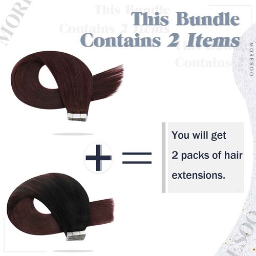 Tape Bundle Total 40 Pieces - Moresoo Burgundy Hair Extensions Tape in Human Hair Extensions 18 Inch Seamless Tape on Brazilian Hair #99J & #1B/99J