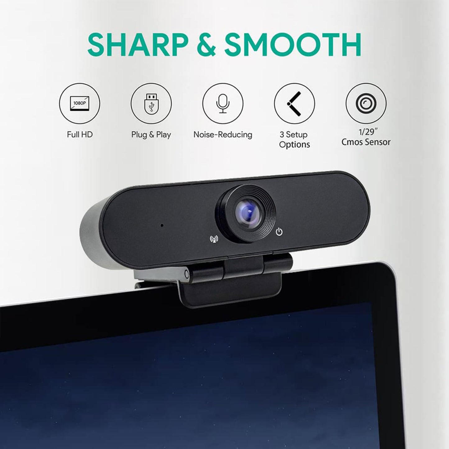 1080p Webcam with Dual Stereo Microphones & Privacy Cover, Full HD USB Desktop Web Computer Camera with Auto Light Correction for Video Conferences, Compatible with Windows & Mac, PC & Laptop