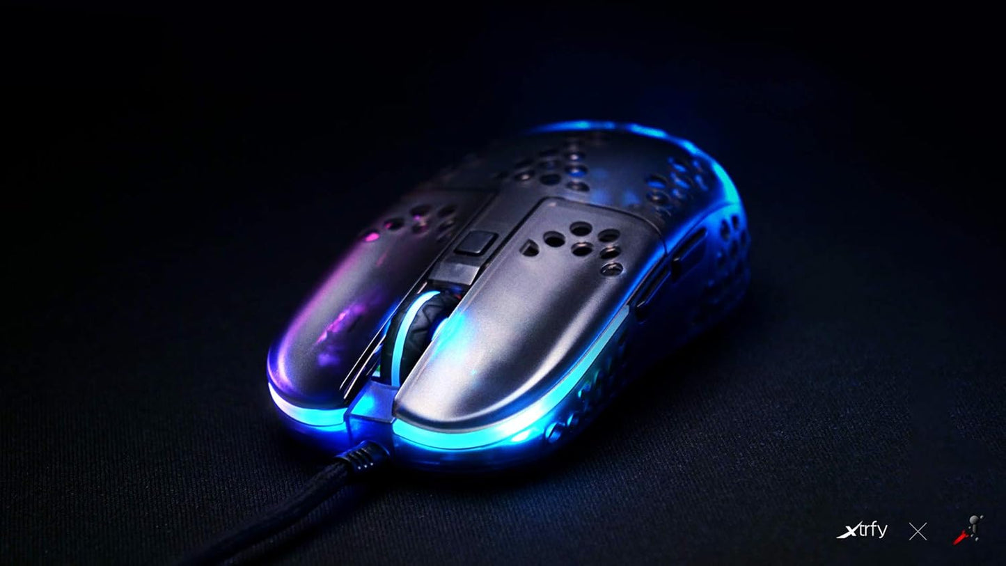 XTRFY MZ1, Ultra-Light Wired Gaming Mouse, Cutting-Edge Pixart 3389 Sensor, Unique Shape for Optimum Aim, Adjustable RGB Lighting, White Rail Edition