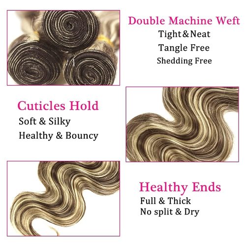 Giginger P4/613 Chocolate Brown Blonde Body Wave Human Hair Bundles 16 18 20 Inch Highlight Body Wave Bundles Weave Bundles Human Hair 4/613 Human Hair Bundles