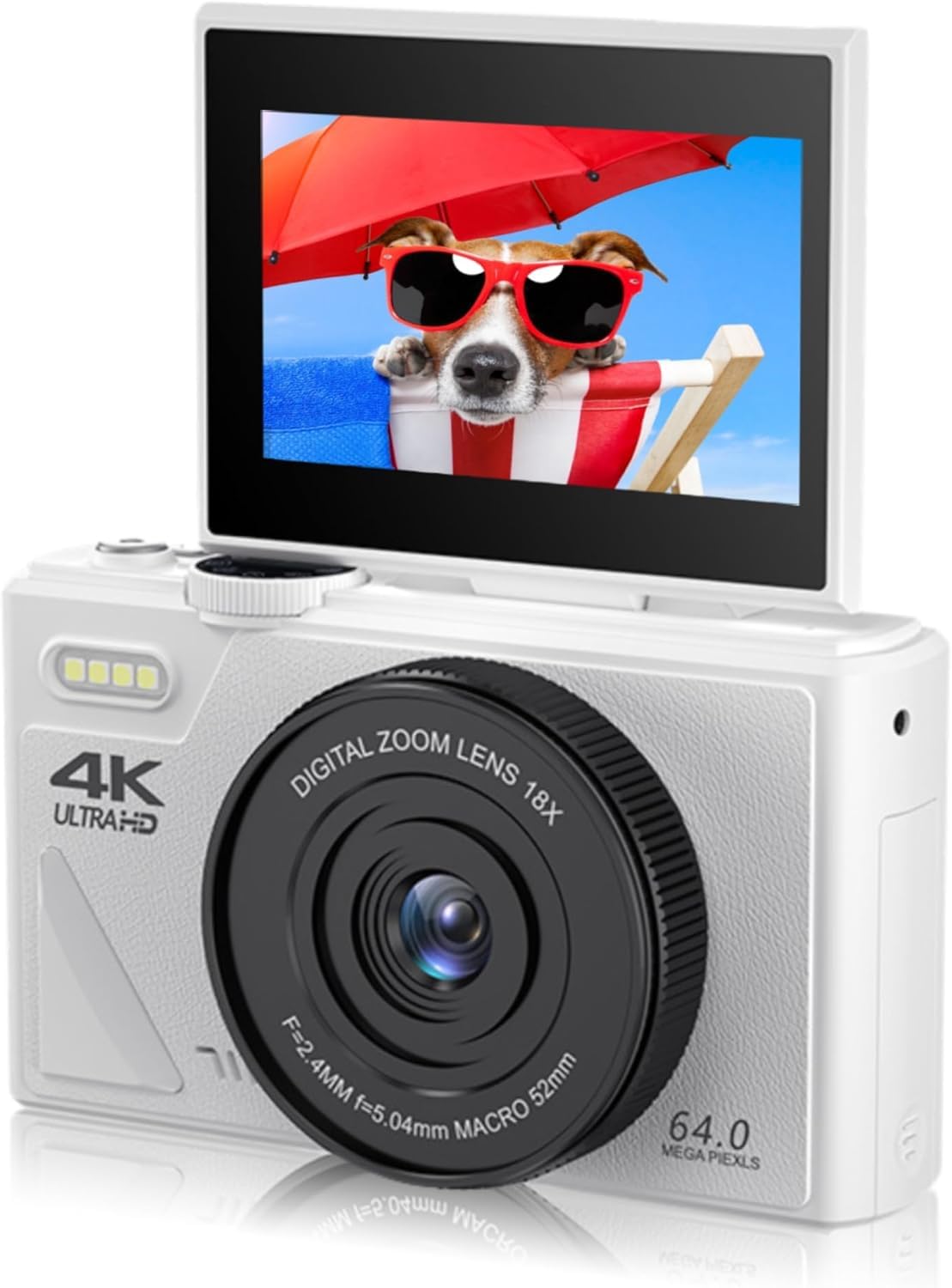 Zunate Retro 64MP Digital Camera, Vintage 4K UHD Vlogging Camera with 18X Zoom, Autofocus, 3 Inch Flip Screen for Travel Photography Vlogging (White), Zunateyk6vg30wnx-11