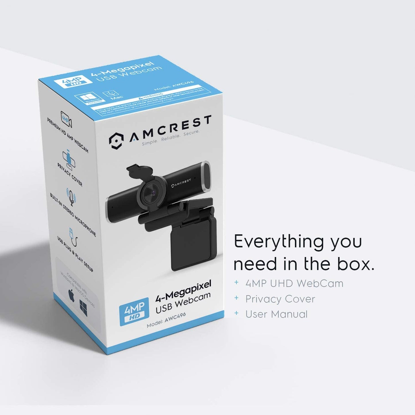 Amcrest 4-Megapixel Webcam w/Microphone & Privacy Cover, Web Cam USB Camera, Computer HD Streaming Webcam for PC Desktop & Laptop w/Mic, Wide Angle Lens & Large Sensor for Superior Low Light (AWC496)