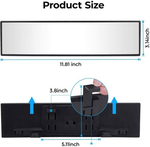 JOYTUTUS Rear View Mirror, Universal 11.81 Inch Panoramic Convex Interior Clip-on Wide Angle Mirror to Reduce Blind Spot Effectively for Car SUV Trucks -Clear