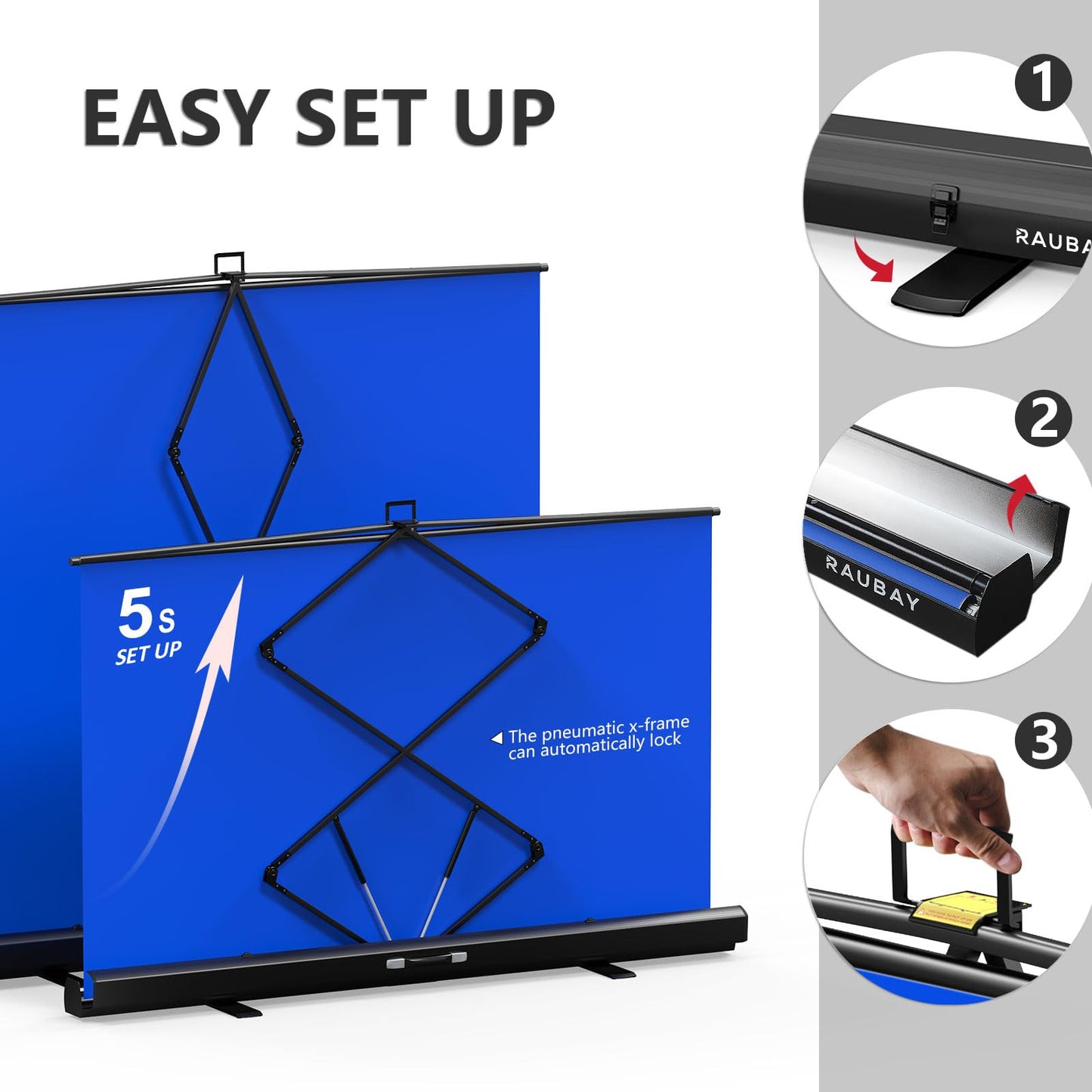 【Wider Style】 RAUBAY 78.7 x 82.7in Large Collapsible Blue Screen Backdrop Portable Retractable Chroma Key Panel Photo Background with Stand for Video Conference, Photographic Studio, Streaming