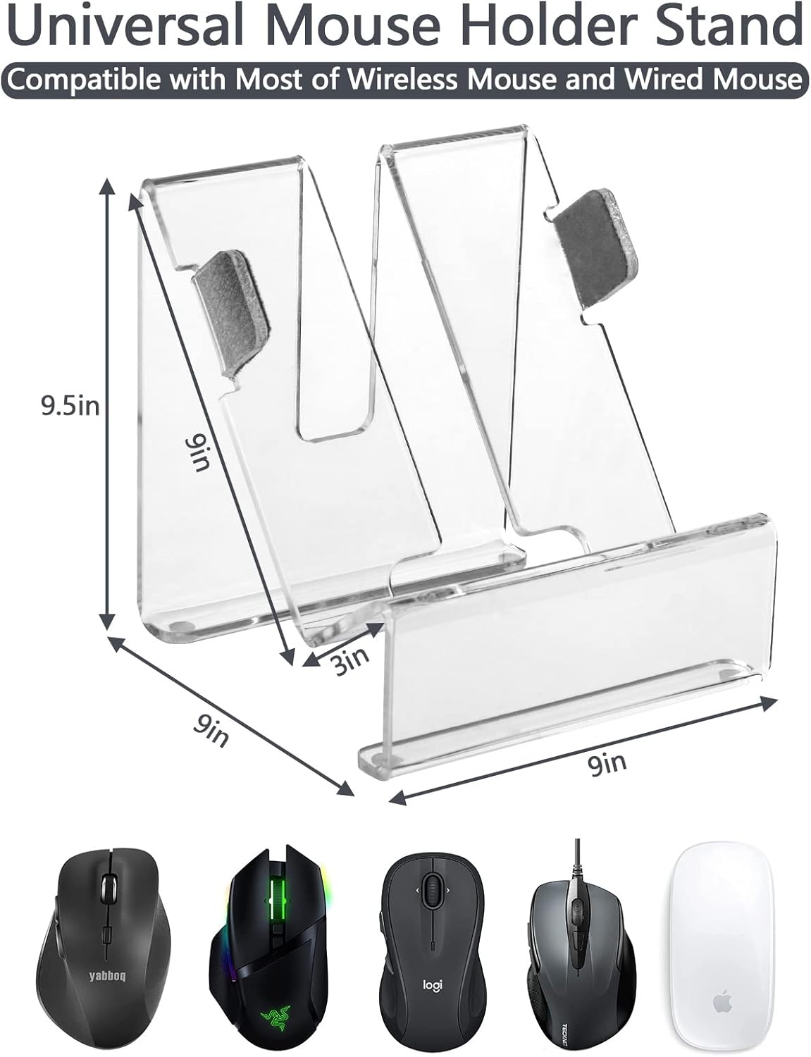Acrylic Mouse Holder Stand, Desktop Vertical Mount Stand Base for Wired and Wireless Mouse, Universal Computer Mouse Display Stand PC Gaming Mouse Organizer Holder - Clear