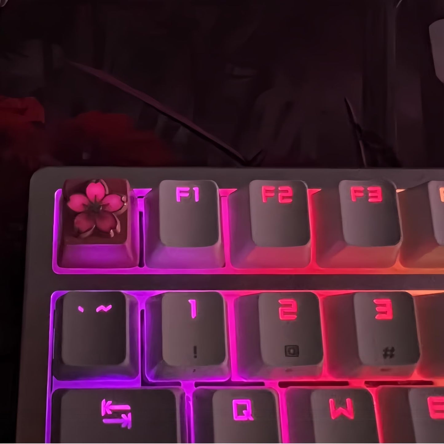 ZMX Custom ESC Keycaps,Artisan Aluminum Alloy Metal Keycaps for RGB Gaming Keyboard Backlight Personalized Keycaps for Cherry MX Switch Mechanical Keyboard R4 Height DIY Keycaps (Pink Cherry Blossom)