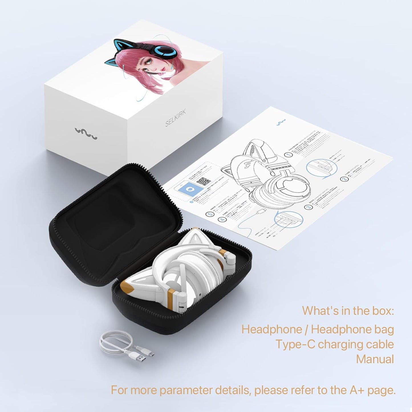 YOWU Cat Ear Headphones 3G, RGB Wireless/Wired 5.0 Foldable Gaming Headset with 7.1 Surround Sound, Built-in Mic & Customizable Lighting and Effect via APP(White)