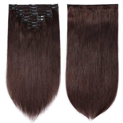 MY-LADY Double Weft 100% Clip in Remy Human Hair Extensions #2 Dark Brown 10''-24'' Full Head Thick Long Soft Silky Straight 8pcs 18clips for Women Fashion 16" / 16 inch 130g