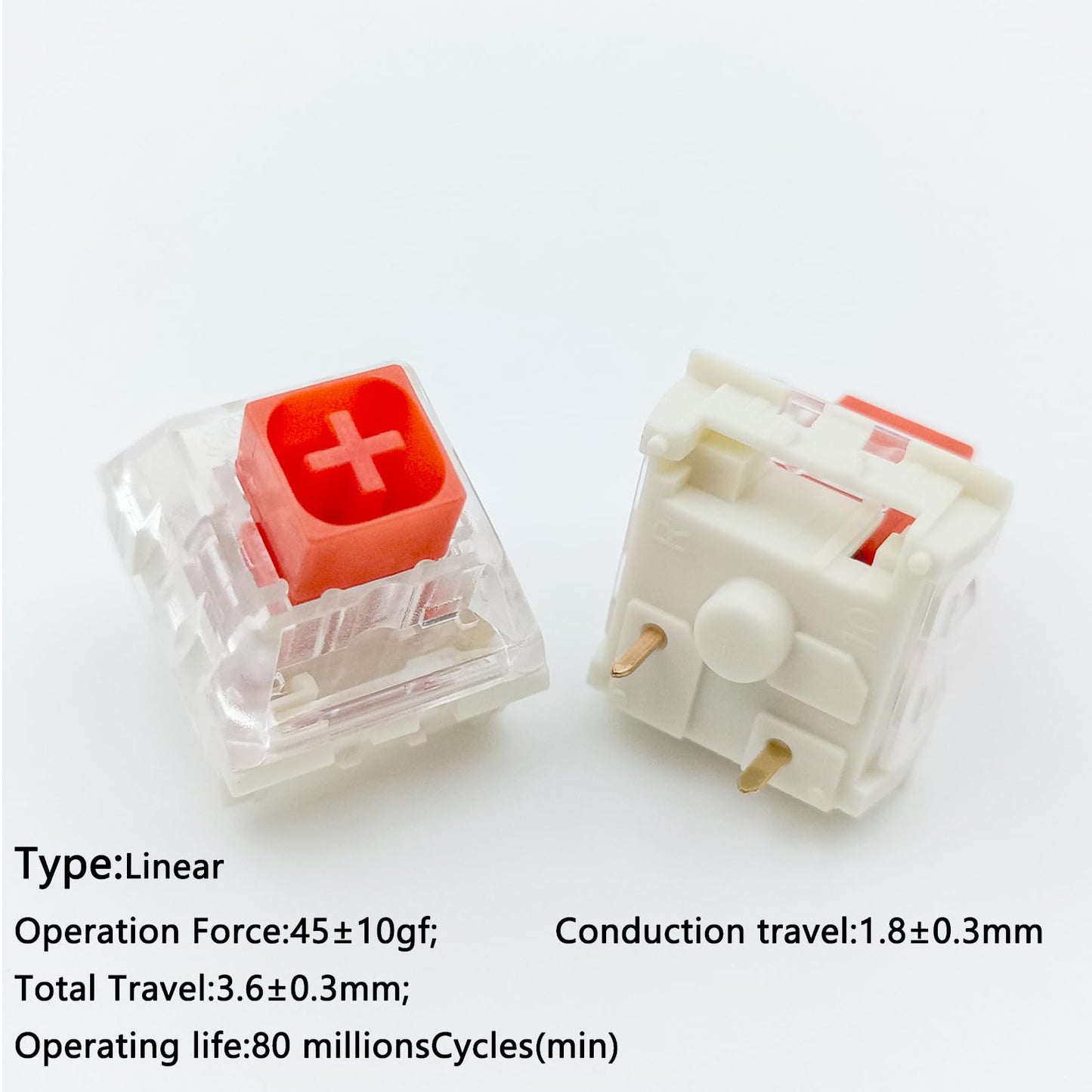 Zjmehty Kailh Box Red Switches for Mechanical Keyboard,3-Pin 45gf Linear/Factory Lubed/Dust&Waterproof Switches(Kailh Box Red,108Pcs)